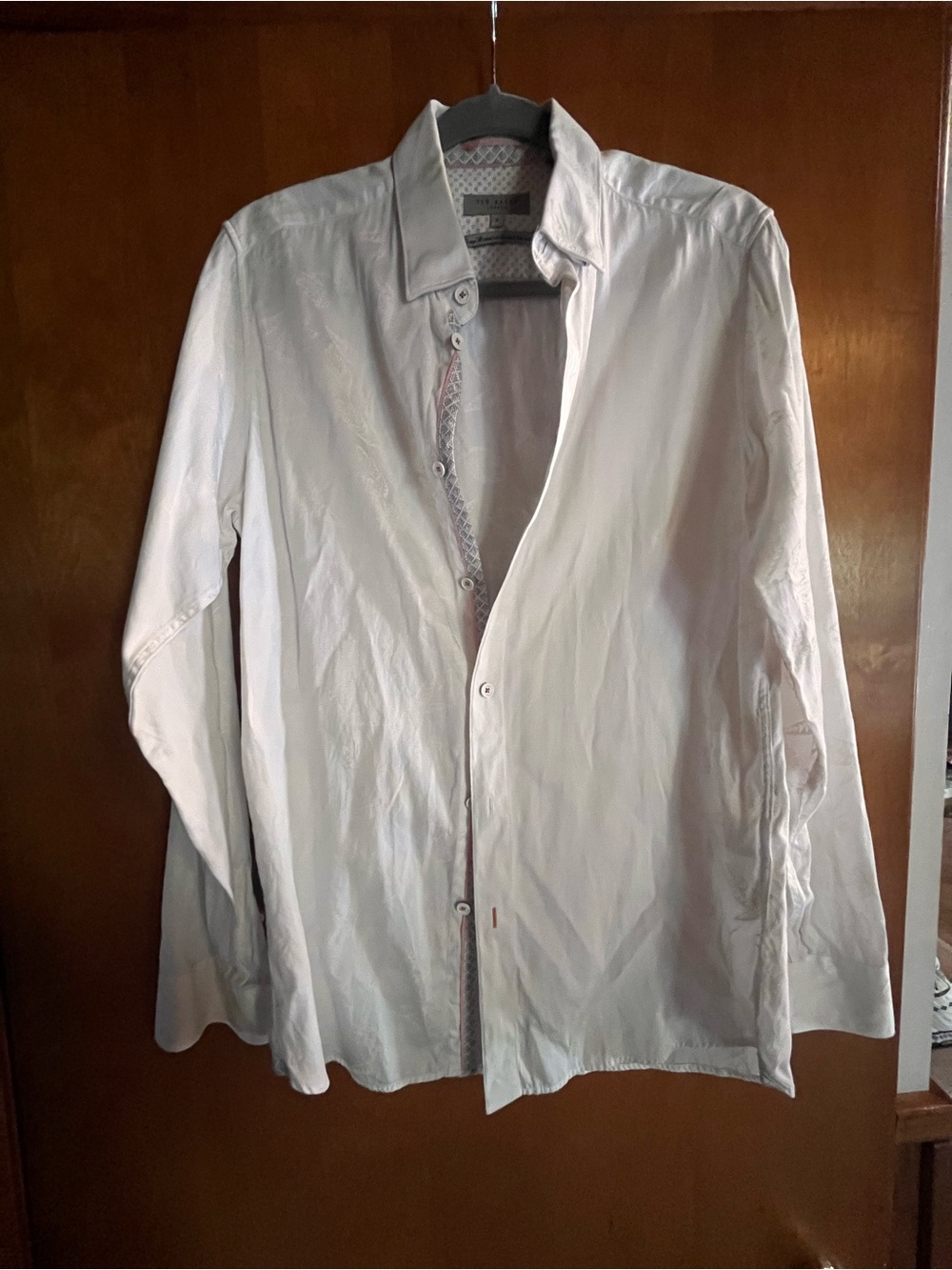 Ted Baker White Long-Sleeve Dress Shirt with Subtle Pattern